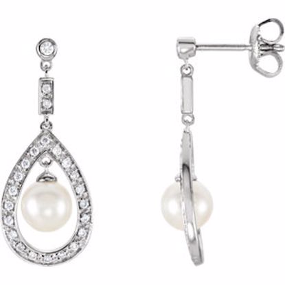 64482:600030:P 14kt White Freshwater Cultured Pearl & 1/4 CTW Diamond Earrings