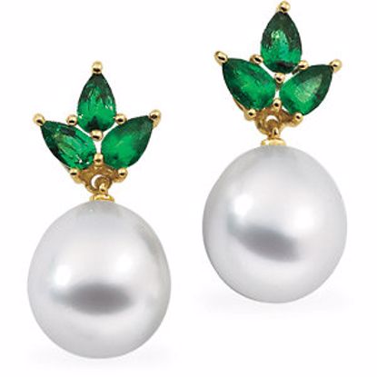 64294:1005490:P South Sea Cultured Pearl & Genuine Emerald Earrings