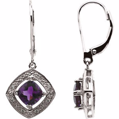 64561:100200:P 14kt White .08 CT w Diamond & Amethyst Earrings