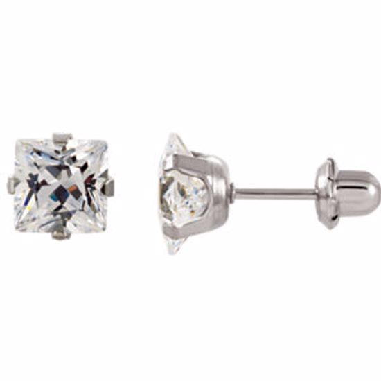 21523:231535:P Stainless Steel 7mm Princess/Square Cubic Zirconia Piercing Earrings