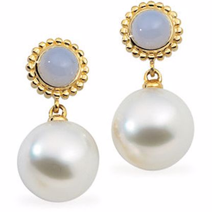 64324:1005970:P South Sea Cultured Pearl & Genuine Chalcedony Earrings