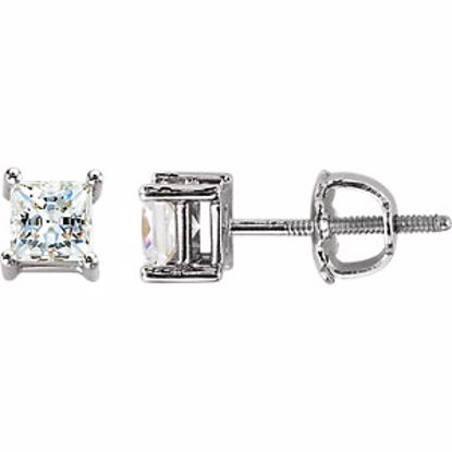 63763:2980620:P 14Kt White 4.5mm Cubic Zirconia Princess/Square Earrings with Screw Posts & Backs