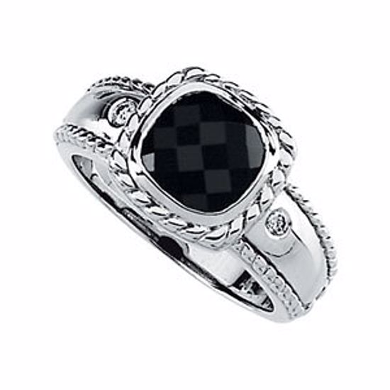 65322:100100:P Onyx & Diamond Accented Rope Design Ring