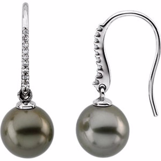 65295:100100:P 14kt White Tahitian Cultured Pearls & 1/8 CTW Diamond Earrings