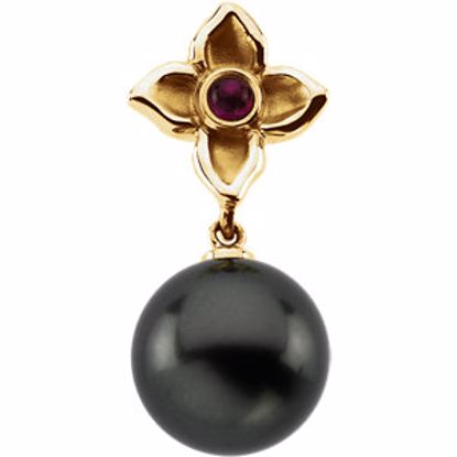 65121:100100:P 14kt Yellow 12mm Tahitian Cultured Pearl & Ruby Pendant