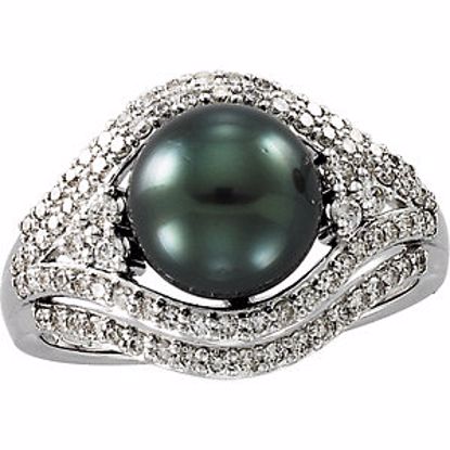 65133:60002:P 14kt White 5/8 CTW Diamond & Tahitian Pearl Ring