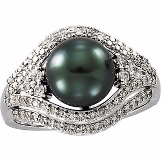 65133:60002:P 14kt White 5/8 CTW Diamond & Tahitian Pearl Ring