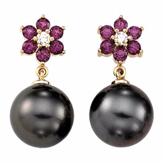 65426:100200:P Tahitian Cultured Pearl & Rhodolite Garnet Earrings