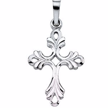 R16008:129363:P 14kt White 19.5x15mm Design Cross Pendant