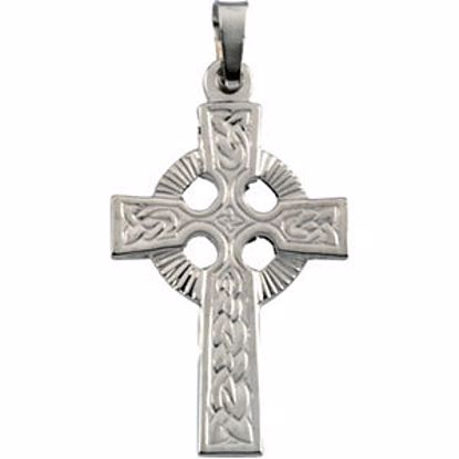 R16116:66853:P 14kt White 24x16mm Fancy Celtic Cross Pendant