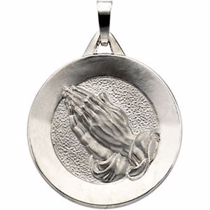 R16353:67540:P 14kt White 21mm Round Praying Hands Pendant