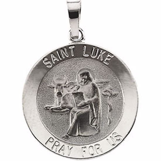 R16318:254872:P 14kt White 15mm Round St. Luke Medal