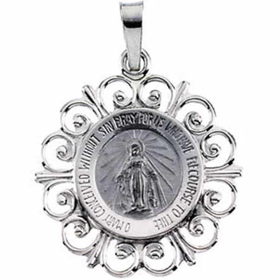 R16348:66819:P 14kt White 20x18mm Round Miraculous Medal