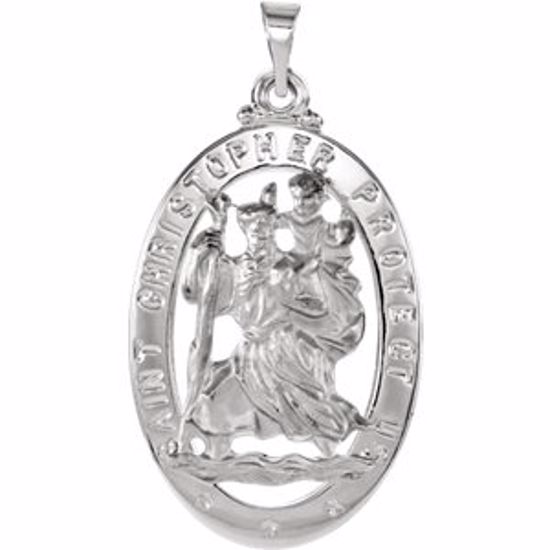 R5033:63231:P 14kt White 25x18mm Oval St. Christopher Medal