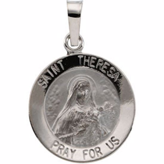 R5046:273713:P 14kt White 15mm Round St.Theresa Medal