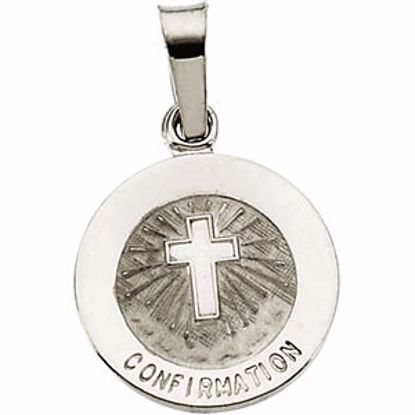 R5045:304343:P 14kt White 12mm Confirmation Medal with Cross