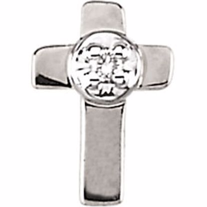 R16740:300418:P 14kt White 9x7mm .01 CTW Diamond Cross Lapel Pin
