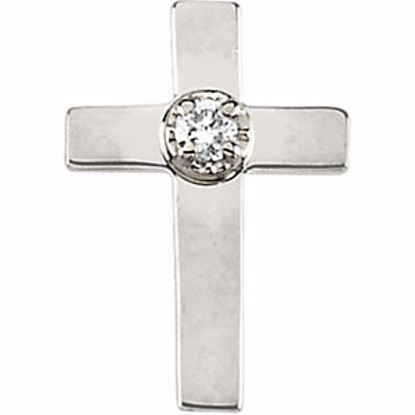 R16740:300419:P 14kt White 11x8mm .02 CTW Diamond Cross Lapel Pin