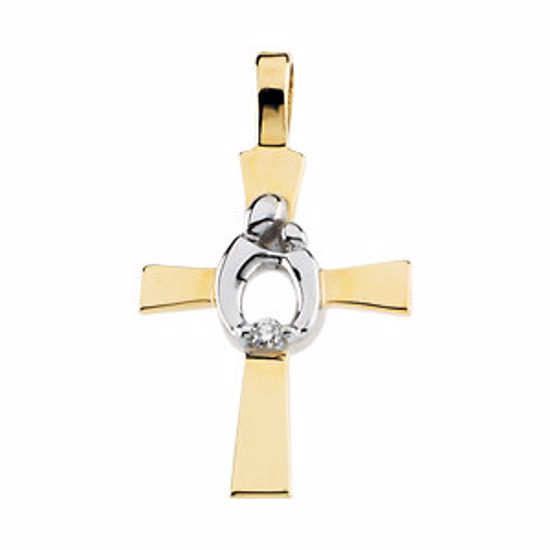 R42100:60001:P 14kt Yellow & White Mother and Child® .01 CTW Diamond Cross Pendant