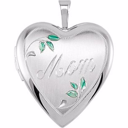 R41626:60001:P Sterling Silver 21x19.25mm Heart Mom Locket with Color