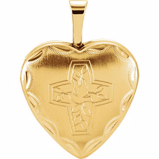 R41628:60002:P 14kt Yellow 16.25x15.75mm Cross & Dove Heart Locket