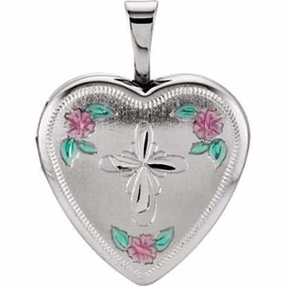 R41637:60001:P Sterling Silver 15.75mm Tri-Color Cross & Roses Locket