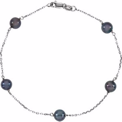 CH185:137799:P 14kt White Black Pearl 7" Necklace