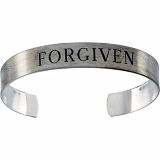 R41958:60001:P Sterling Silver 9.5mm Antiqued "Forgiven" Cuff Bracelet