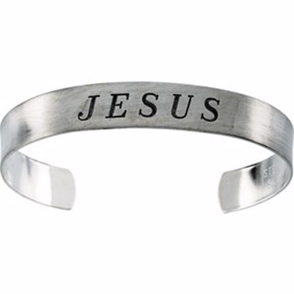 R41959:60001:P Sterling Silver Antiqued "Jesus" Cuff 9.5" Bracelet