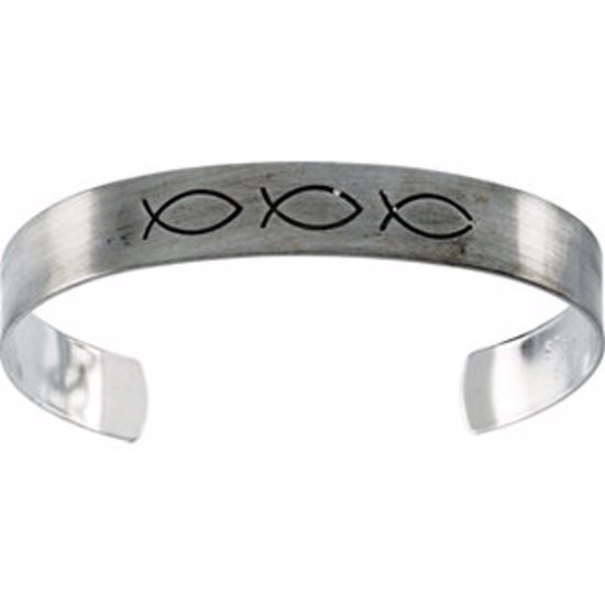 R41961:60001:P Sterling Silver 9.5mm Antiqued Ichthus Cuff Bracelet