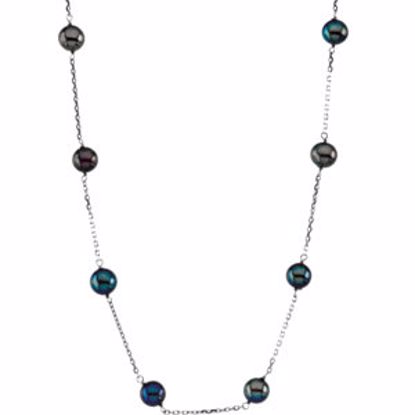 CH185:137780:P 14kt White Black Pearl 18" Necklace