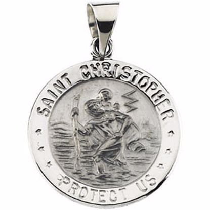 R41608:60001:P 14kt White 18.25mm Hollow Round St. Christopher Medal