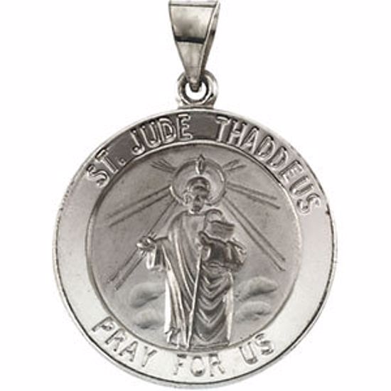 R41624:60003:P 14kt White 22.25mm Hollow Round St. Jude Medal