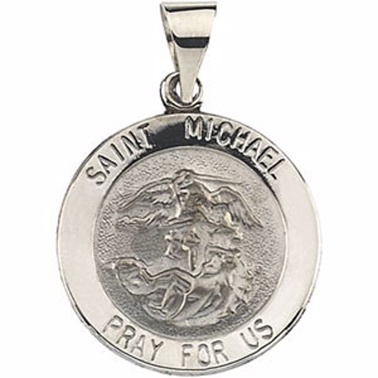 R41620:60001:P 14kt White 18.25mm Round Hollow St. Michael Medal