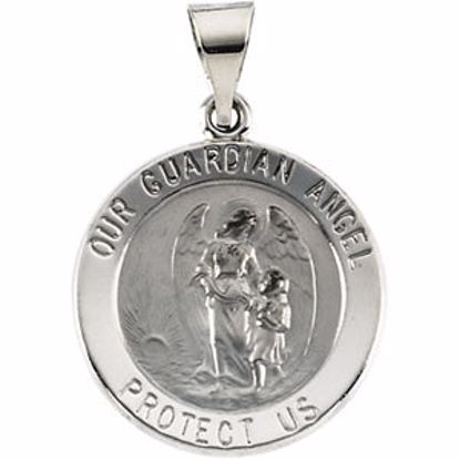 R41602:60001:P 14kt White 18.25x18.5mm Hollow Round Guardian Angel Medal