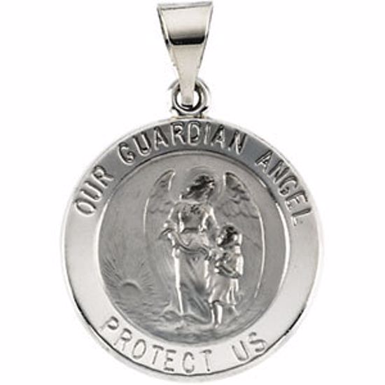 R41602:60001:P 14kt White 18.25x18.5mm Hollow Round Guardian Angel Medal