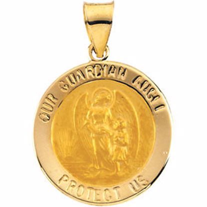 R41602:60002:P 14kt Yellow 18.25x18.5mm Hollow Round Guardian Angel Medal