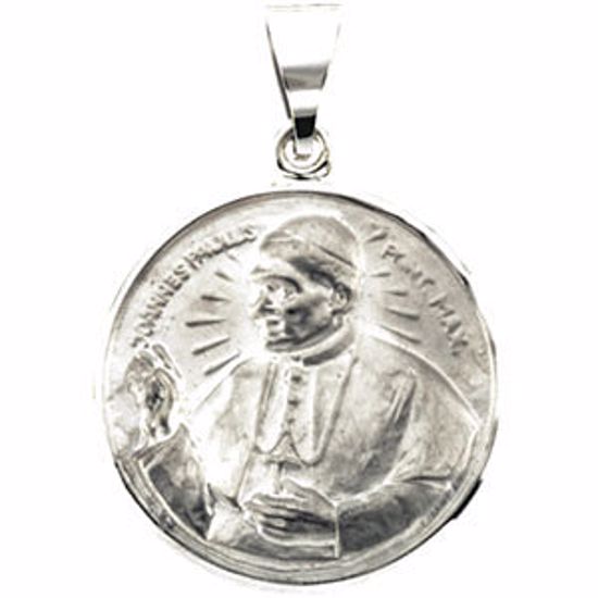 R41606:60001:P 14kt White 20.75mm Round Pope John Paul II Hollow Medal