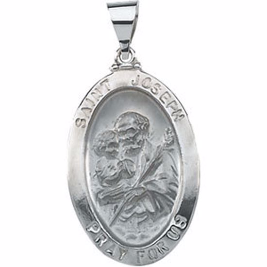 R41610:60001:P 14kt White 23.25x16mm Hollow Oval St. Joseph Medal