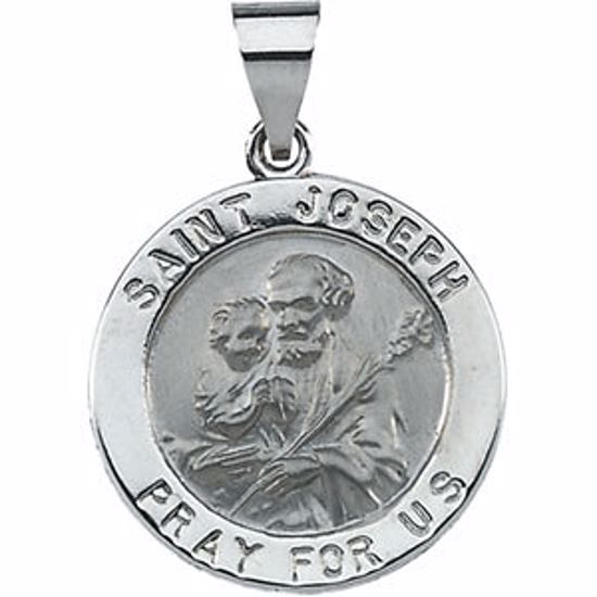 R41611:60001:P 14kt White 18.25mm Hollow Round St. Joseph Medal