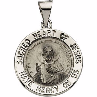 R41614:60001:P 14kt White 18.5mm Hollow Round Sacred Heart of Jesus Medal