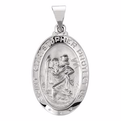 R41617:60001:P 14kt White 23.5x16mm Oval St. Christopher Hollow Medal