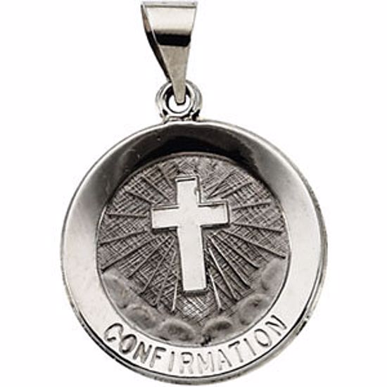 R41622:60001:P 14kt White 18.25mm Hollow Confirmation Medal