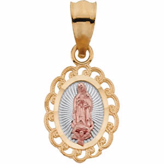 R41651:60001:P 14kt Yellow 11x8.5 Tri-Color Our Lady of Guadalupe Oval Pendant