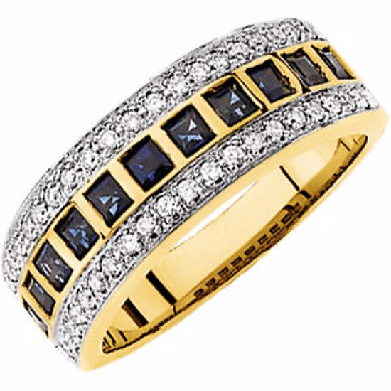 65645:60001:P 14kt Yellow with White Rhodium Plating Sapphire & 1/5 CTW Diamond Anniversary Band