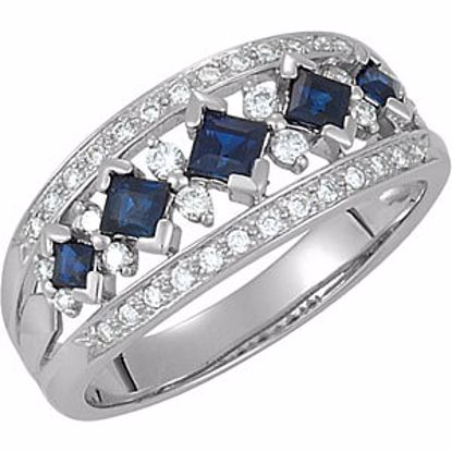 65653:60001:P 14kt White 1/4 CTW Blue Sapphire & Diamond Anniversary Band
