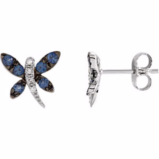 65687:60001:P Blue Sapphire & Diamond Dragonfly Earrings