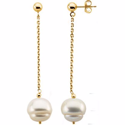 65763:60001:P 14kt Yellow 9-11mm Freshwater Cultured Pearl Dangle Earrings