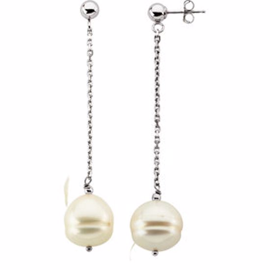 65763:60003:P 14kt White 9-11mm Freshwater Cultured Pearl Dangle Earrings