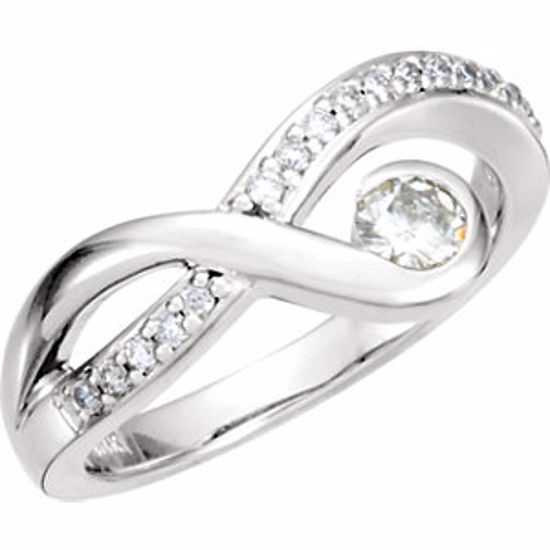 65746:60001:P 14kt White Created Moissanite & 1/8 CTW Diamond Right-Hand  Ring